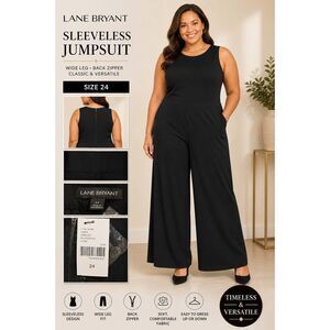 Lane Bryant Black Sleeveless Jumpsuit Wide Leg Plus Size 24 NWT